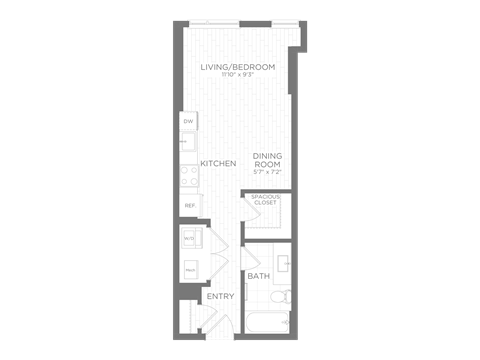 Floor plan for studio, 1 bath, 415 sqft